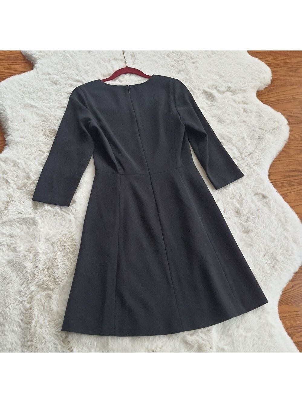 Theory Long Sleeve Mini Dress Womens 4 Black 3/4 Sleeve Round Neck